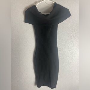 Chic Black Ribbed Off-Shoulder Midi Dress